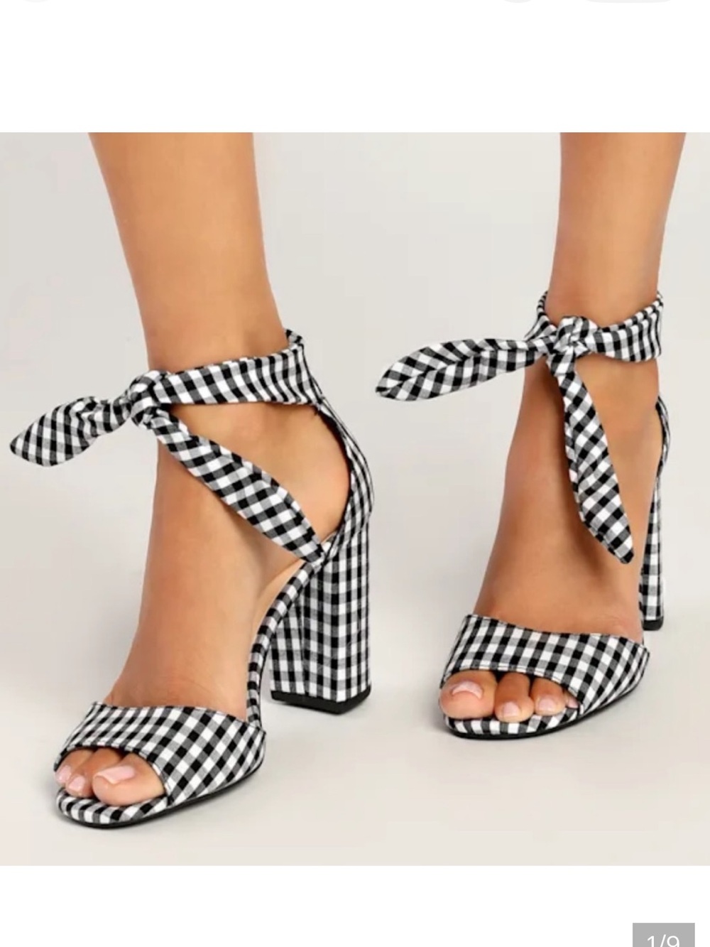 Lulus Convington Black & White Gingham Ankle-Tie Heels - Women Sandals 7 7.5 37